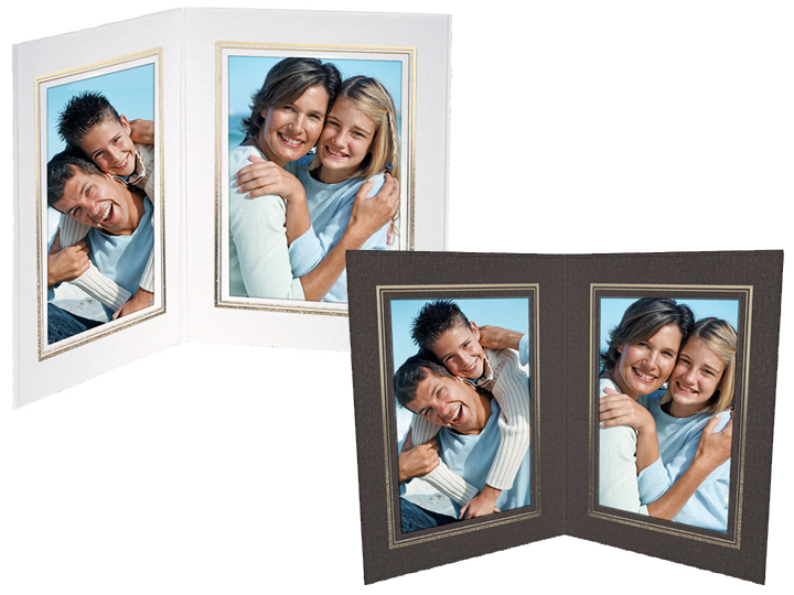 Double View Folder w/Foil Border 4x6 Vertical (25 Pack) - Black w/Gold